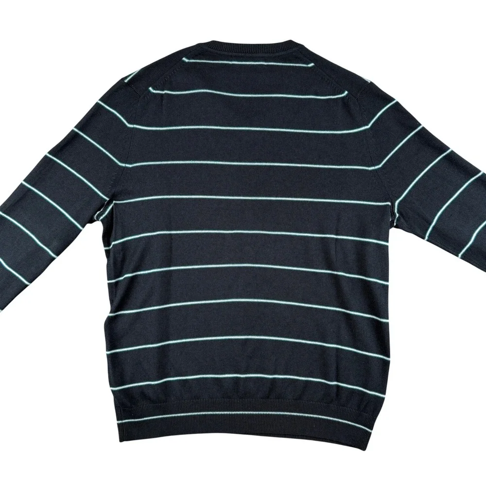 Banana Republic Sweater Mens M Black Blue‎ Striped V-Neck Silk Cashmere Knit
